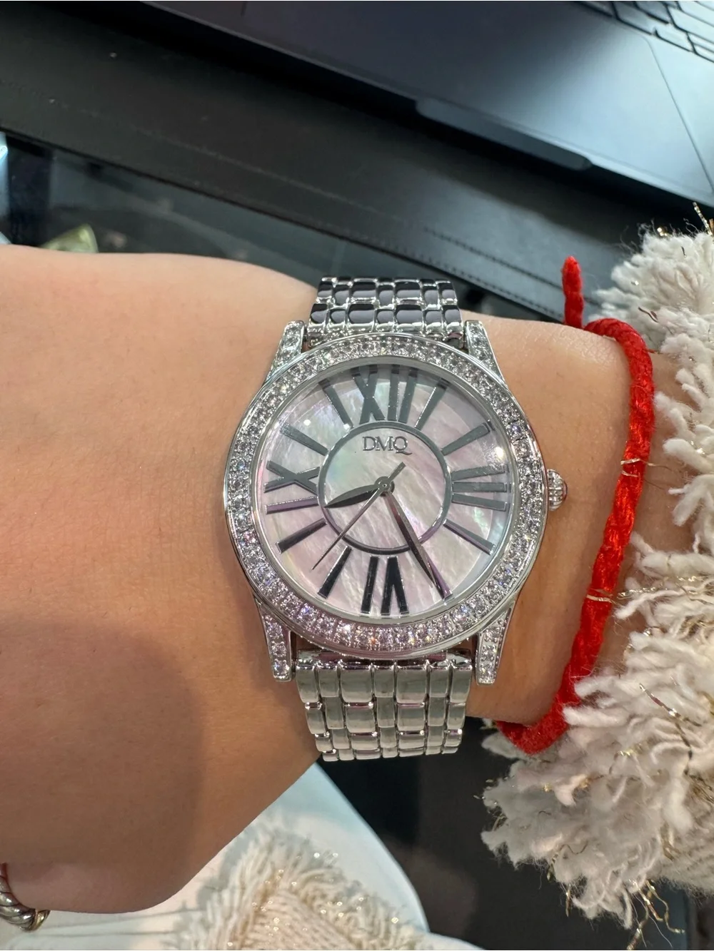 New DMQ Women's Silver-Tone Quartz Watch - Crystal Bezel